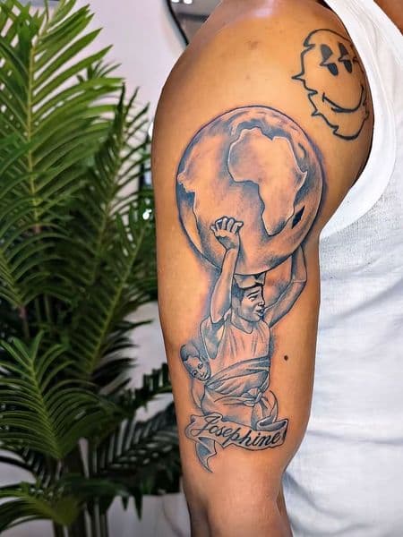 Black & Grey + Illustrative woman tattoo on Upper Arm by sam on TattMe