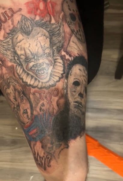 Black & Grey + Color pennywise tattoo on Calf by Jake_Cirilo on TattMe