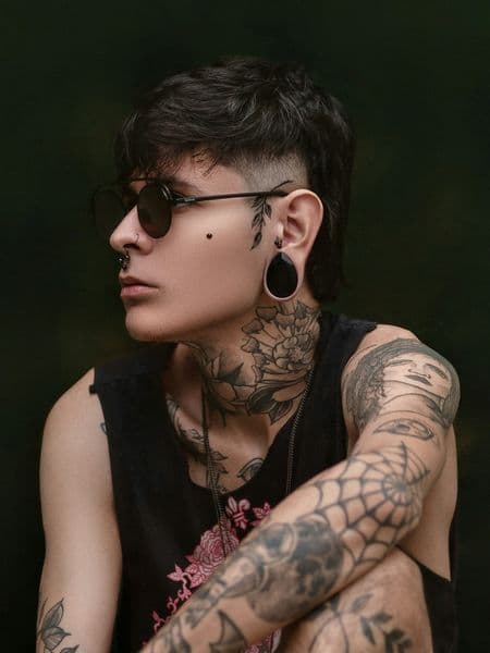 Black & Grey + Illustrative floral tattoo on Neck (Front) by Adimiz_Tattoo on TattMe