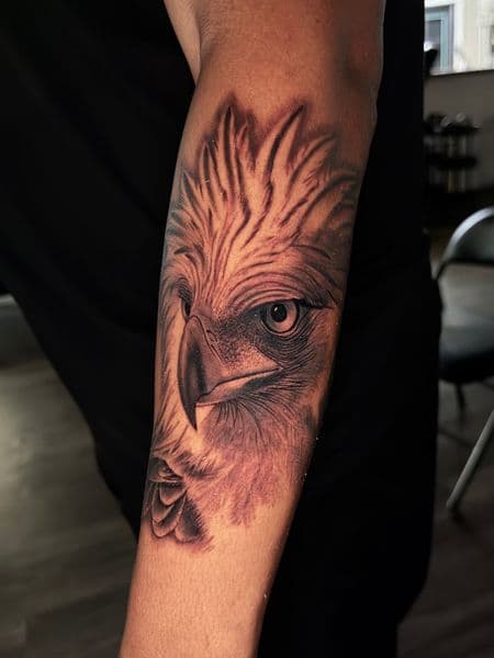 Black & Grey + Realism eagle tattoo on Forearm by SlickRick_inks on TattMe