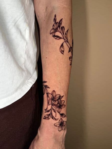 Fine Line + Floral flowers tattoo on Forearm by SlickRick_inks on TattMe