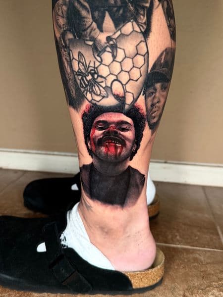 Realism + Portrait musician tattoo on Calf by SlickRick_inks on TattMe
