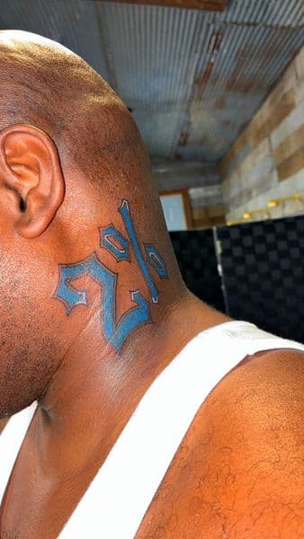 Lettering + Color letter tattoo on Neck (Side) by PoeMyInk on TattMe