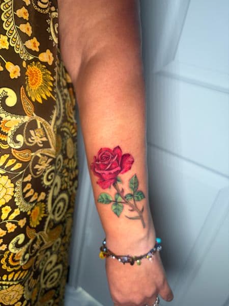 Color + Floral rose tattoo on Forearm by colormenajj on TattMe