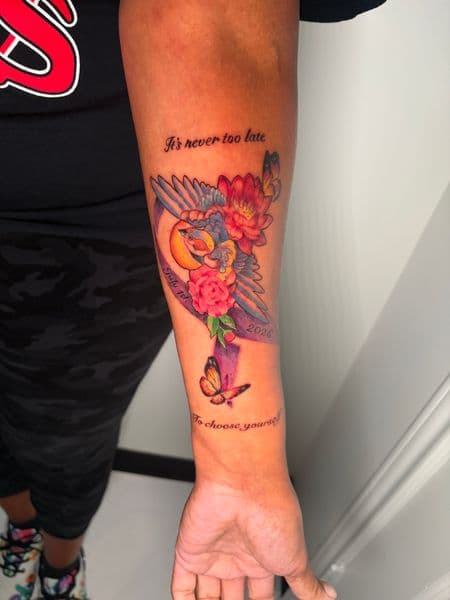 Color + Illustrative bird tattoo on Forearm by colormenajj on TattMe