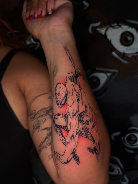Illustrative + Pop Culture spiderman tattoo on Forearm by nanisiink on TattMe