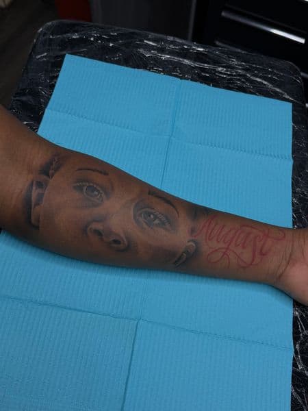 Black & Grey + Realism portrait tattoo on Forearm by nanisiink on TattMe