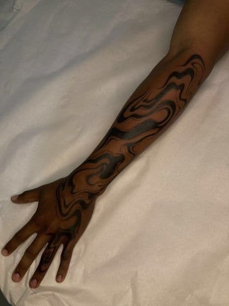 Black-work + Abstract waves tattoo on Forearm by Resevoir_tattoo_artist on TattMe