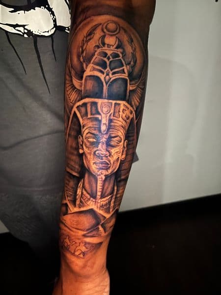 Black & Grey + Realism pharaoh tattoo on Forearm by AnimatedLifestyle on TattMe