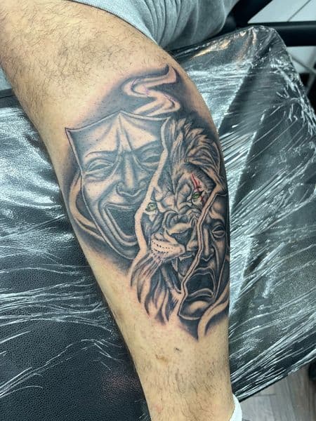 Black & Grey + Realism lion tattoo on Calf by AnimatedLifestyle on TattMe