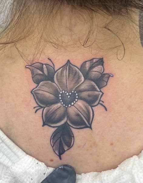 Black & Grey + Floral flower tattoo on Neck (Back) by AnimatedLifestyle on TattMe