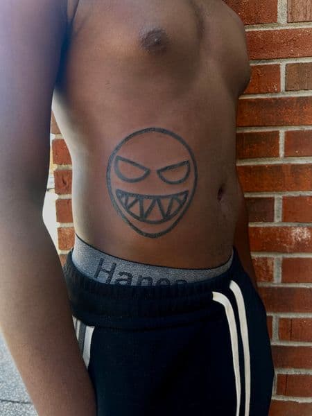 Black-work + Line-work monster tattoo on Stomach by jaae_inks on TattMe