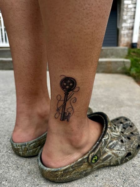Fine Line + Minimalist key tattoo on Ankle by jaae_inks on TattMe