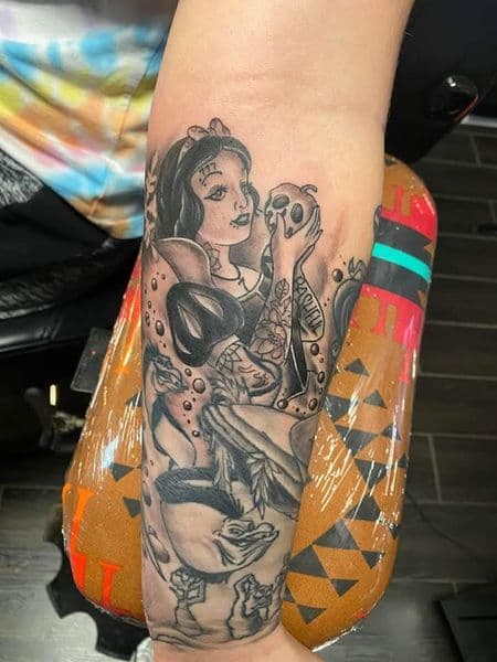 Black & Grey + Illustrative snow white tattoo on Forearm by KUSTOM_INK_TATTOOS on TattMe