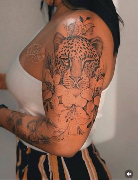Fine Line + Black & Grey leopard tattoo on Half Sleeve by KUSTOM_INK_TATTOOS on TattMe