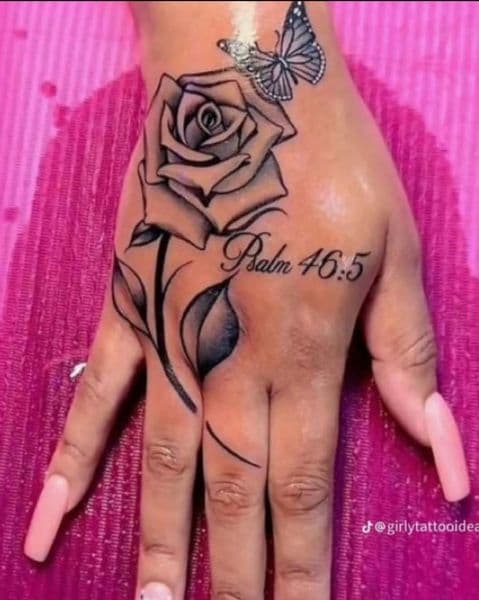 Fine Line + Black & Grey rose tattoo on Hand by KUSTOM_INK_TATTOOS on TattMe