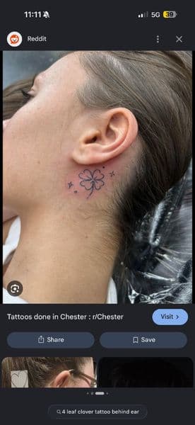 Fine Line + Minimalist clover tattoo on Behind Ear by KUSTOM_INK_TATTOOS on TattMe