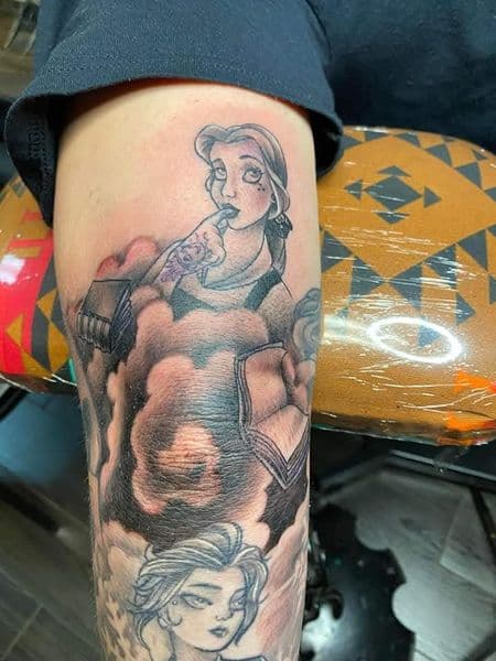Cartoon + Black & Grey woman tattoo on Knee by KUSTOM_INK_TATTOOS on TattMe