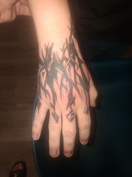 Black-work + Tribal abstract shapes tattoo on Hand by KUSTOM_INK_TATTOOS on TattMe