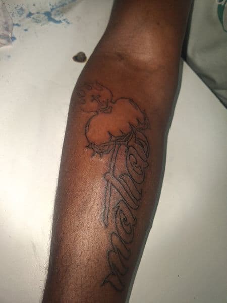 Line-work + Script cotton tattoo on Forearm by KUSTOM_INK_TATTOOS on TattMe
