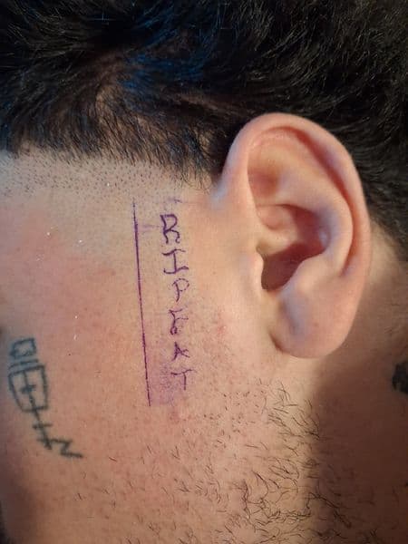 Lettering + Line-work text tattoo on Face by KUSTOM_INK_TATTOOS on TattMe