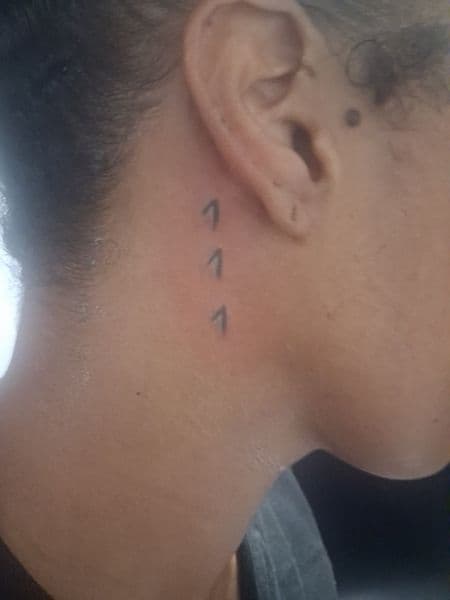 Minimalist + Fine Line numbers tattoo on Neck (Side) by KUSTOM_INK_TATTOOS on TattMe