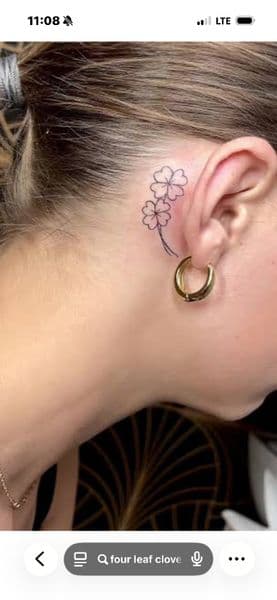 Fine Line + Minimalist clovers tattoo on Behind Ear by KUSTOM_INK_TATTOOS on TattMe