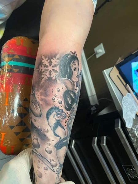 Black & Grey + Illustrative princess tattoo on Forearm by KUSTOM_INK_TATTOOS on TattMe