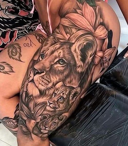 Realism + Black & Grey lioness tattoo on Upper Arm by KUSTOM_INK_TATTOOS on TattMe