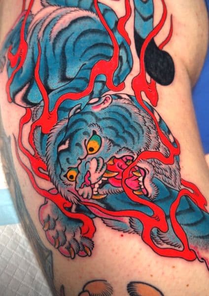 Japanese + Color tiger tattoo on Upper Arm by kevin_1 on TattMe