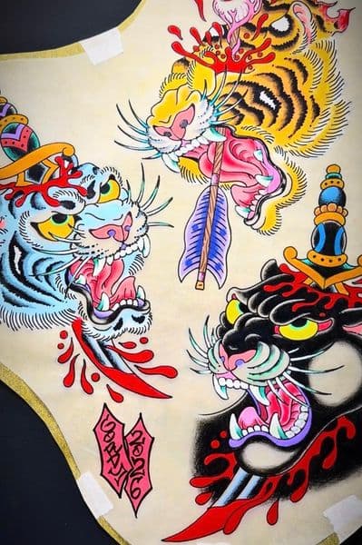 Traditional + American Traditional tigers tattoo by kevin_1 on TattMe
