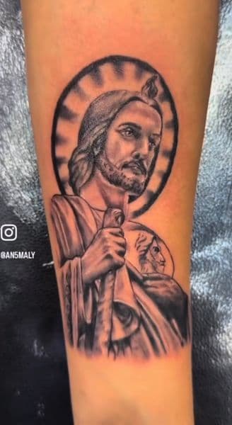 Black & Grey + Illustrative Realism religious figure tattoo on Forearm by an5maly on TattMe