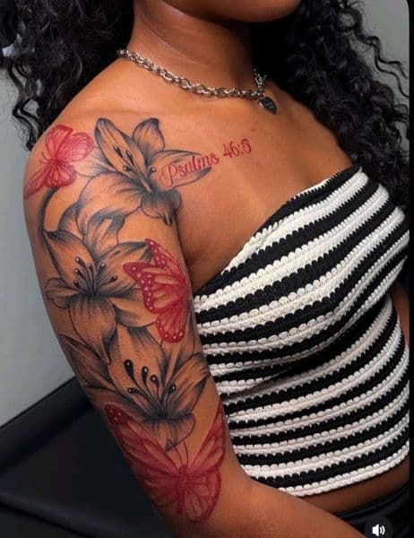 Floral + Black & Grey flowers tattoo on Half Sleeve by white..tatt_ink on TattMe