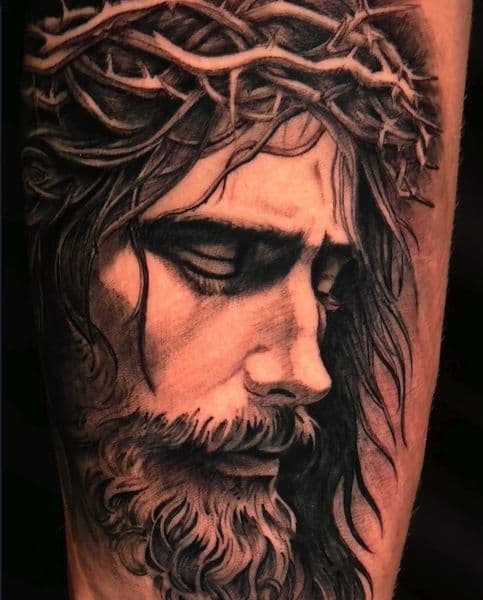 Black & Grey + Realism jesus tattoo on Forearm by pauljacktattoo on TattMe