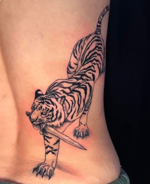 Black & Grey + Illustrative tiger tattoo on Lower Back by Anderson_tat_ on TattMe