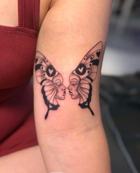 Fine Line + Black-work butterfly tattoo on Upper Arm by Anderson_tat_ on TattMe