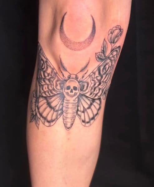 Black & Grey + Illustrative moth tattoo on Knee by Anderson_tat_ on TattMe