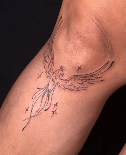 Fine Line + Black-work phoenix tattoo on Knee by Anderson_tat_ on TattMe