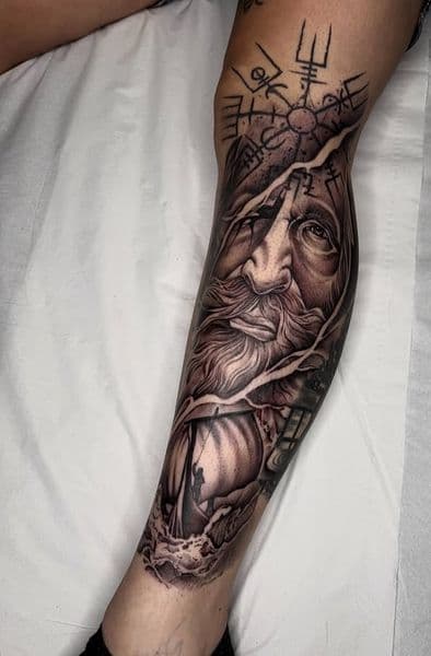 Black & Grey + Realism viking tattoo on Shin by chroma_tattoo_parlour on TattMe