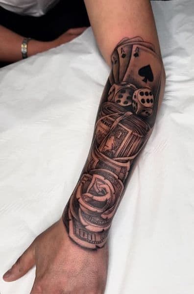 Black & Grey + Illustrative playing cards tattoo on Forearm by chroma_tattoo_parlour on TattMe