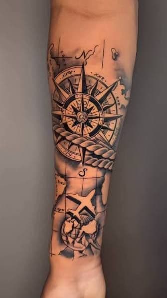 Black & Grey + Illustrative compass tattoo on Forearm by Mr._K_-_mr.K_tattoo on TattMe