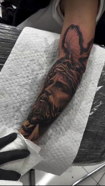 Black & Grey + Realism jesus tattoo on Forearm by reservoir_tattoo_studio_ on TattMe