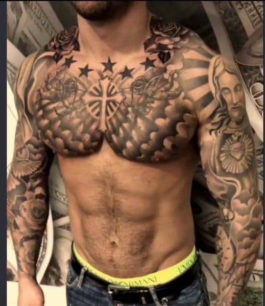 Black & Grey + Religious jesus tattoo on Chest by sr_diaz on TattMe
