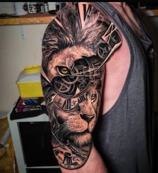 Realism + Black & Grey lion tattoo on Half Sleeve by sr_diaz on TattMe