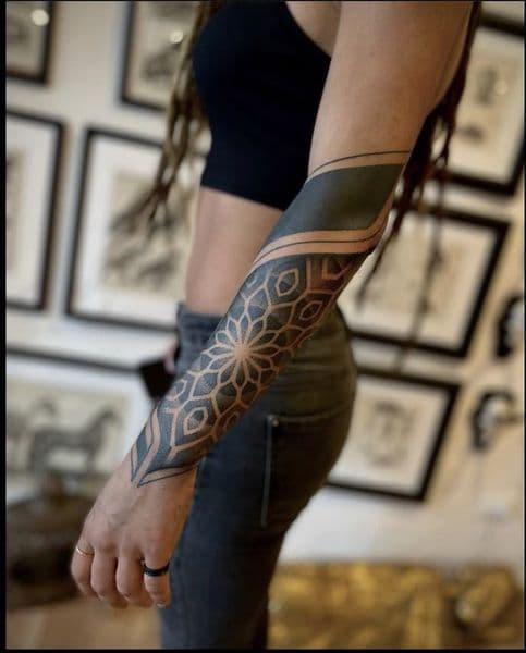 Geometric + Black-work mandala tattoo on Forearm by Ace_Monroe on TattMe