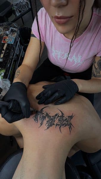 Black-work + Gothic lettering tattoo on Upper Back by Darrell_B._Austin on TattMe