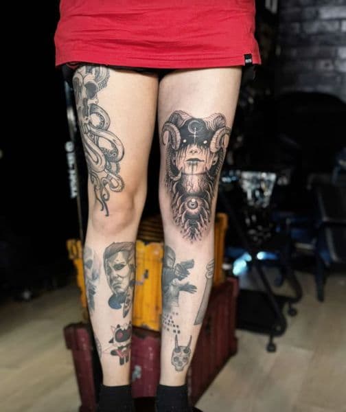 Black & Grey + Illustrative octopus tattoo on Thigh by Darrell_B._Austin on TattMe