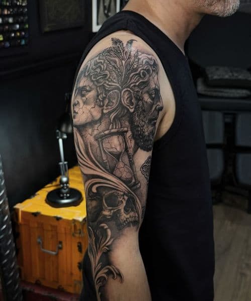 Black & Grey + Realism faces tattoo on Upper Arm by Darrell_B._Austin on TattMe