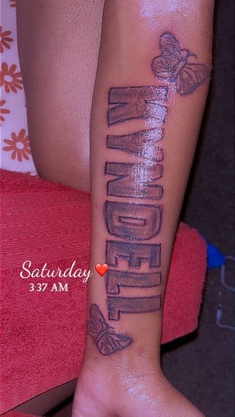 Lettering + Script name tattoo on Forearm by TROUBLECHILXD_TATTOS on TattMe
