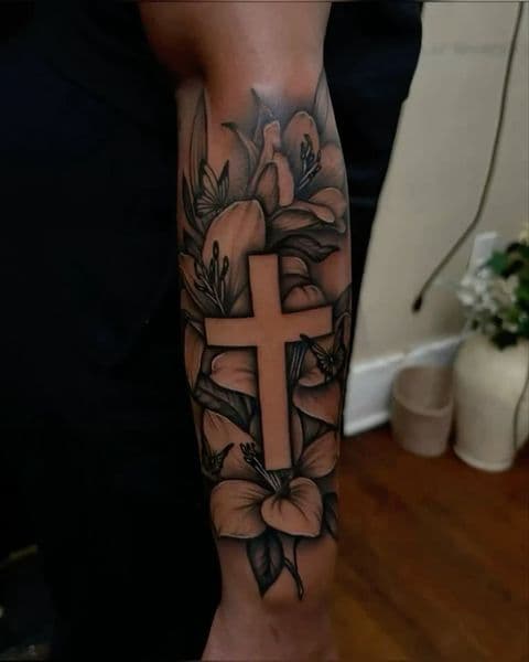 Black & Grey + Realism cross tattoo on Forearm by TROUBLECHILXD_TATTOS on TattMe